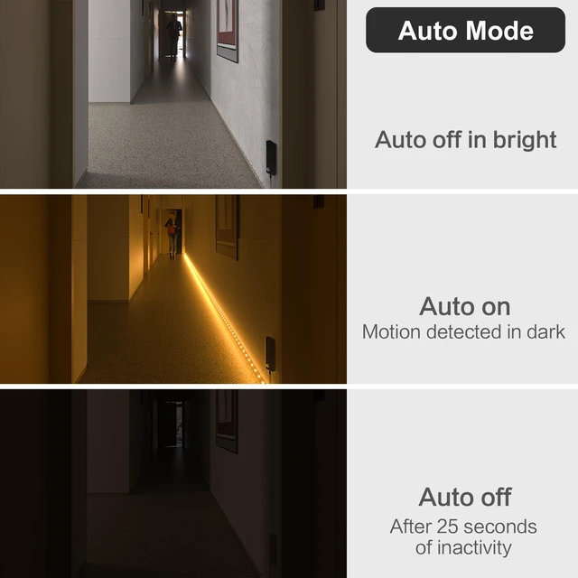 Alt view image 3 of 6 - Rechargeable Motion Sensor Strip Light, Warmwhite LED Closet Lights Upgraded Battery Operated LED Strip Light for Wardrobe,Stair,Pantry,Cabinet,Cupboard,Bed,Locker,2700K,Black,6.56ft,2 Pack