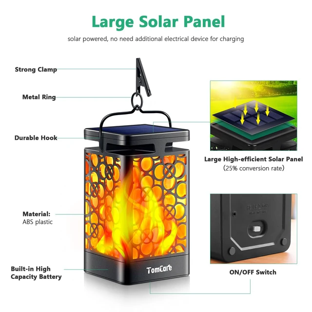 Alt view image 4 of 7 - Solar Lanterns Outdoor, Flickering Flame Hanging Lights, 4 Pack Realistic Flame Effect, Charges in 6-8 Hours, 10-12-Hour Runtime, IP65 Waterproof, Auto On/Off for Patio, Garden and Porch