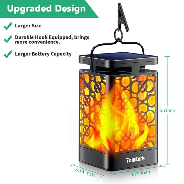 Alt view image 7 of 7 - Solar Lanterns Outdoor, Flickering Flame Hanging Lights, 4 Pack Realistic Flame Effect, Charges in 6-8 Hours, 10-12-Hour Runtime, IP65 Waterproof, Auto On/Off for Patio, Garden and Porch