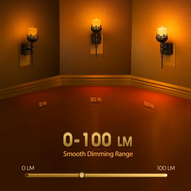Alt view image 2 of 7 - Halloween Night Light, Gothic Candle Night Lights, Amber 1600K 2 Pack vintage candle night lights plug into wall, 0-100% dimmable nightlight, bathroom hallway bedroom Halloween party decor