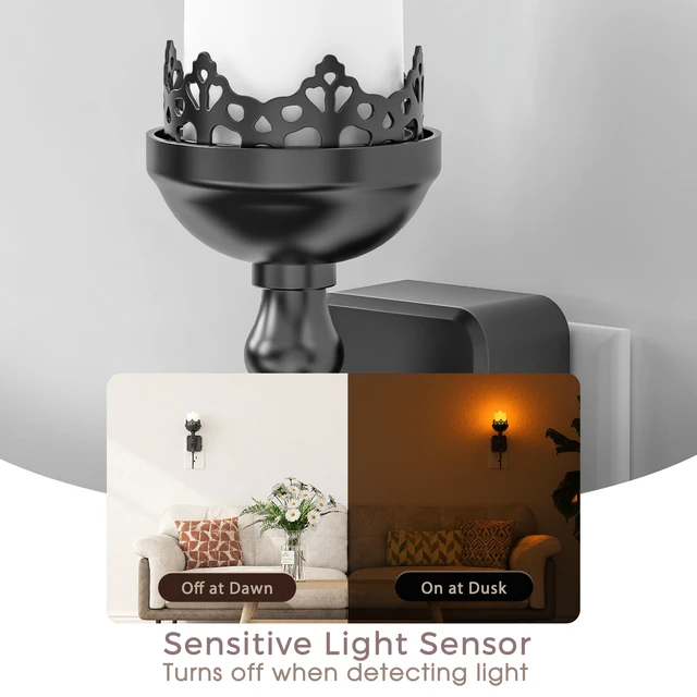Alt view image 3 of 7 - Halloween Night Light, Gothic Candle Night Lights, Amber 1600K 2 Pack vintage candle night lights plug into wall, 0-100% dimmable nightlight, bathroom hallway bedroom Halloween party decor