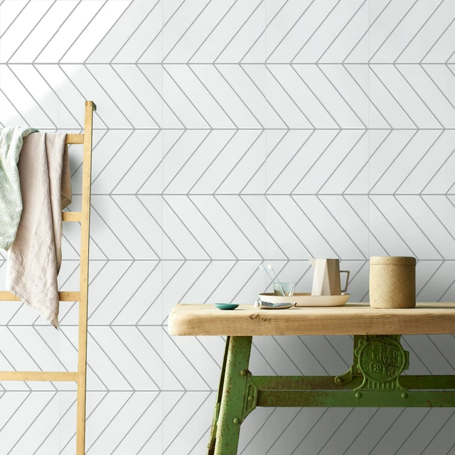 Alt view image 7 of 7 - Herringbone Peel and Stick Backsplash, White/Grey Grout, 10 Sheets 12.6 x 9.7 in, Thicker Rectangular Vinyl Stick-On Wall Tiles, Easy Alignment, Waterproof, Easy to Clean, Kitchen/Bathroom