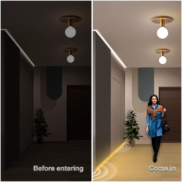 Alt view image 6 of 6 - Rechargeable Motion Sensor Strip Light, Warmwhite LED Closet Lights Upgraded Battery Operated LED Strip Light for Wardrobe,Stair,Pantry,Cabinet,Cupboard,Bed,Locker,2700K,Black,6.56ft,2 Pack