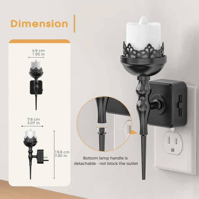 Alt view image 6 of 7 - Halloween Night Light, Gothic Candle Night Lights, Amber 1600K 2 Pack vintage candle night lights plug into wall, 0-100% dimmable nightlight, bathroom hallway bedroom Halloween party decor