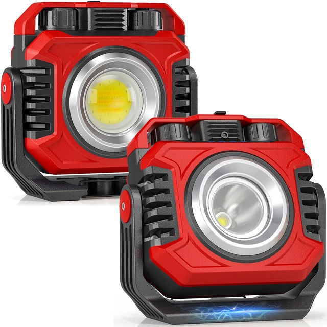 Main image of 2-Pack 2400LM Magnetic Rechargeable Work Light, Up to 80 Hours Dual-Sided LED Work Light, Stepless Dimming 2700K-8000K, Magnetic Flashlight with 360° Rotating Stand & Hook, Red