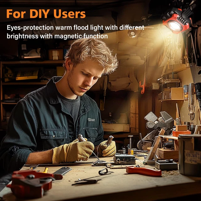 Alt view image 2 of 7 - 2-Pack 2400LM Magnetic Rechargeable Work Light, Up to 80 Hours Dual-Sided LED Work Light, Stepless Dimming 2700K-8000K, Magnetic Flashlight with 360° Rotating Stand & Hook, Red