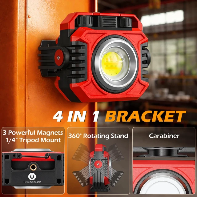 Alt view image 6 of 7 - 2-Pack 2400LM Magnetic Rechargeable Work Light, Up to 80 Hours Dual-Sided LED Work Light, Stepless Dimming 2700K-8000K, Magnetic Flashlight with 360° Rotating Stand & Hook, Red