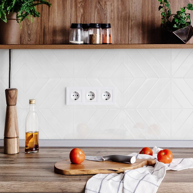 Alt view image 4 of 7 - Herringbone Peel and Stick Backsplash, Pure White, 10 Sheets 12.6 x 9.7 in, Thicker Rectangular Vinyl Stick-On Wall Tiles, Easy Alignment, Waterproof, Easy to Clean, Kitchen/Bathroom