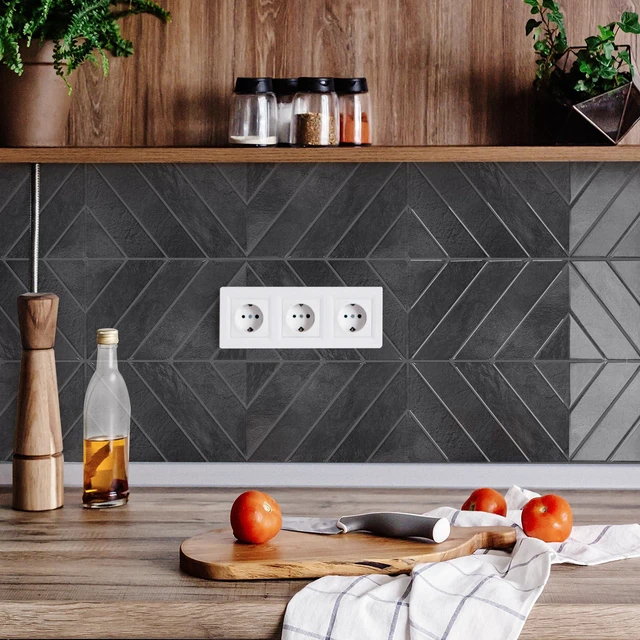 Alt view image 3 of 7 - Herringbone Peel and Stick Backsplash, Shiny Black, 10 Sheets 12.6 x 9.7 in, Thicker Rectangular Vinyl Stick-On Wall Tiles, Easy Alignment, Waterproof, Easy to Clean, Kitchen/Bathroom