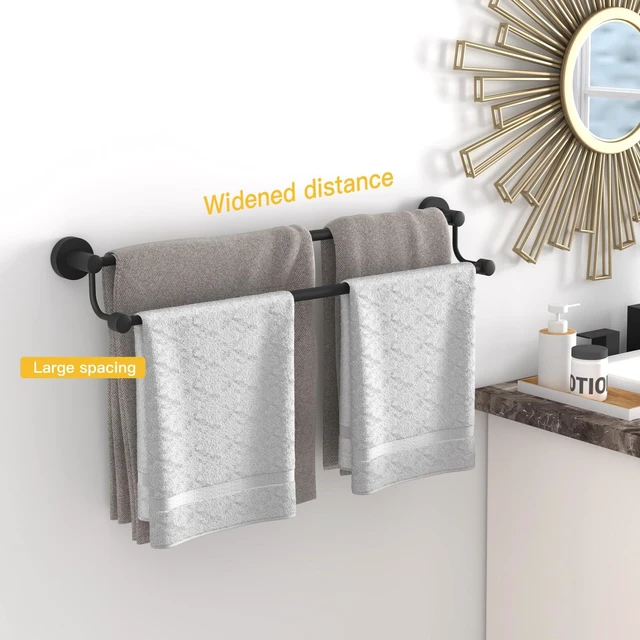 Alt view image 2 of 7 - Double Towel Bar Towel Rack for Bathroom Bath Wall Mounted Matte Black Adjustable 16-26 In,Wall Mounted Towel Holder, Stainless Steel, Rustproof, Towel Bar Rod Hanger Hardware Accessories Hotel