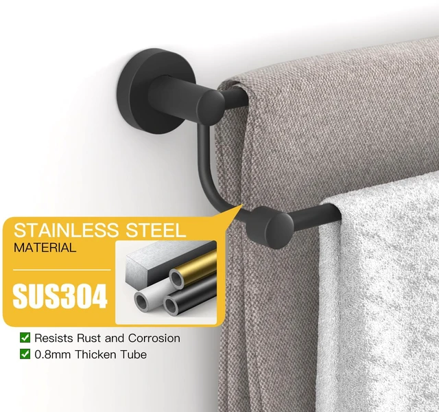 Alt view image 3 of 7 - Double Towel Bar Towel Rack for Bathroom Bath Wall Mounted Matte Black Adjustable 16-26 In,Wall Mounted Towel Holder, Stainless Steel, Rustproof, Towel Bar Rod Hanger Hardware Accessories Hotel