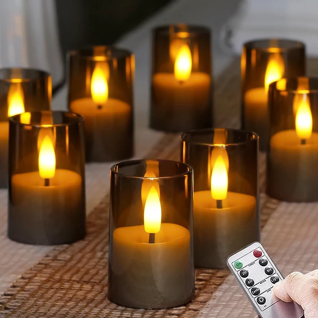 Main image of Flameless D: 1.7" H: 2.5" Small Tea Light LED Candles, Acrylic Battery Operated Votive with Remote Control and Timer, Tealight Grey Flickering Warm Light Pack of 8 Electric Long Lasting