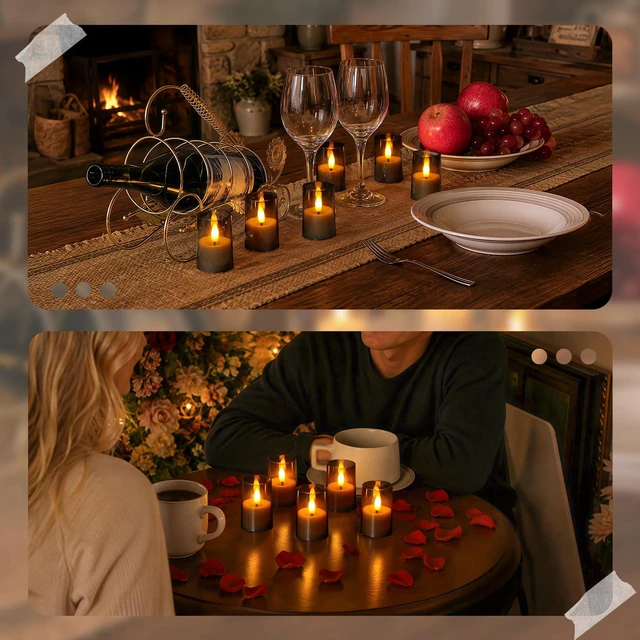 Alt view image 4 of 6 - Flameless D: 1.7" H: 2.5" Small Tea Light LED Candles, Acrylic Battery Operated Votive with Remote Control and Timer, Tealight Grey Flickering Warm Light Pack of 8 Electric Long Lasting