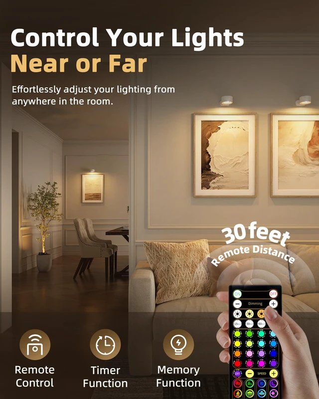 Alt view image 4 of 7 - Picture Lights for Wall, Rechargeable Magnetic with Remote (White-6P) Rechargeable, Magnetic Mount, 360° Rotating, 3 Color Temps & RGB, Remote Dimming, Art Gallery Lighting