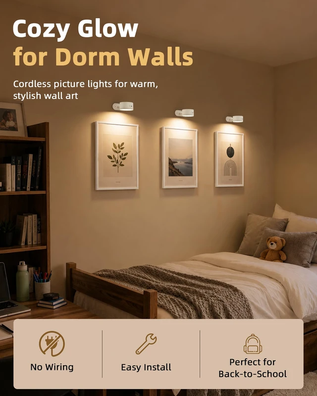 Alt view image 5 of 7 - Picture Lights for Wall, Rechargeable Magnetic with Remote (White-6P) Rechargeable, Magnetic Mount, 360° Rotating, 3 Color Temps & RGB, Remote Dimming, Art Gallery Lighting