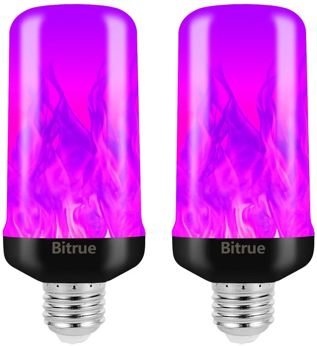 Main image of LED Flame Bulbs, 4 Modes Purple Flame Effect Light Bulbs, E26 Base Fire Light Bulb with Gravity Sensor, Flickering Light Bulbs for Hallowee Home Decor (Purple 2 Pack)