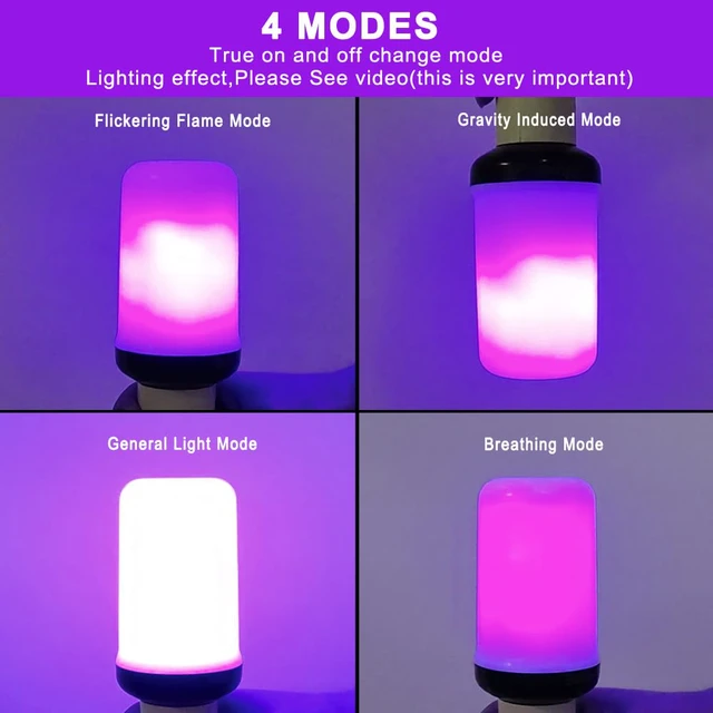 Alt view image 6 of 6 - LED Flame Bulbs, 4 Modes Purple Flame Effect Light Bulbs, E26 Base Fire Light Bulb with Gravity Sensor, Flickering Light Bulbs for Hallowee Home Decor (Purple 2 Pack)