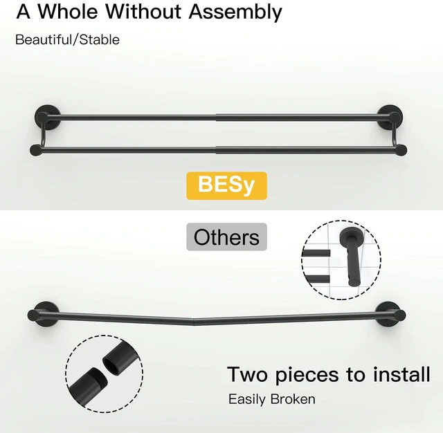 Alt view image 4 of 7 - Double Towel Bar Towel Rack for Bathroom Bath Wall Mounted Matte Black Adjustable 16-26 In,Wall Mounted Towel Holder, Stainless Steel, Rustproof, Towel Bar Rod Hanger Hardware Accessories Hotel