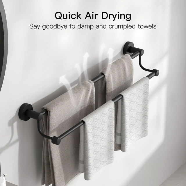 Alt view image 5 of 7 - Double Towel Bar Towel Rack for Bathroom Bath Wall Mounted Matte Black Adjustable 16-26 In,Wall Mounted Towel Holder, Stainless Steel, Rustproof, Towel Bar Rod Hanger Hardware Accessories Hotel
