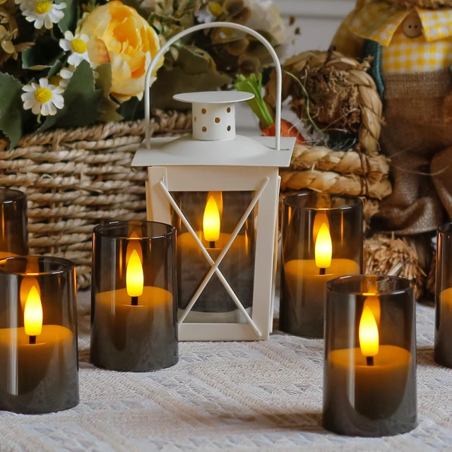 Alt view image 5 of 6 - Flameless D: 1.7" H: 2.5" Small Tea Light LED Candles, Acrylic Battery Operated Votive with Remote Control and Timer, Tealight Grey Flickering Warm Light Pack of 8 Electric Long Lasting