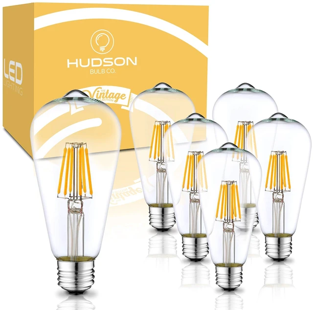 Main image of Vintage LED Edison Light Bulbs, 60W Equivalent, E26/E27 Base, 2700K Soft White, Dimmable, ST58 Style Decorative Lights - 6 Pack