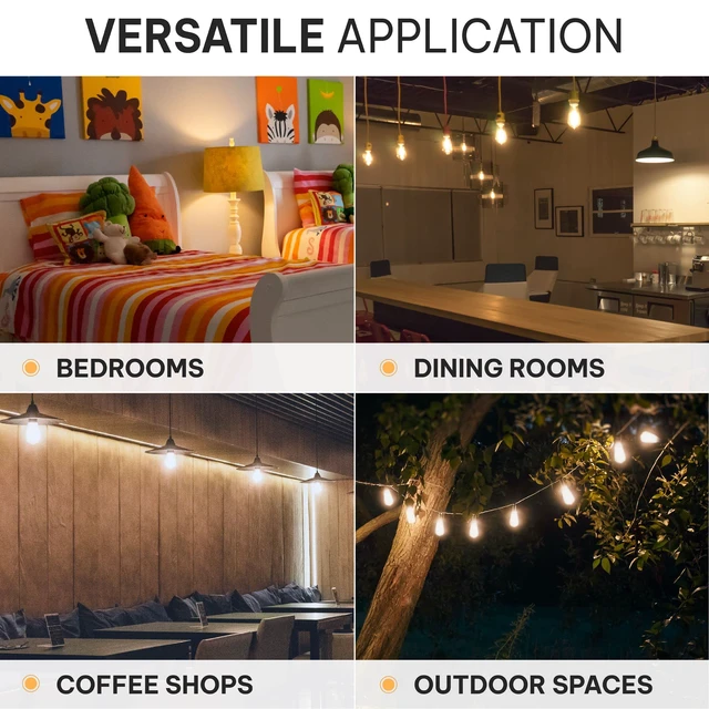 Alt view image 4 of 7 - Vintage LED Edison Light Bulbs, 60W Equivalent, E26/E27 Base, 2700K Soft White, Dimmable, ST58 Style Decorative Lights - 6 Pack