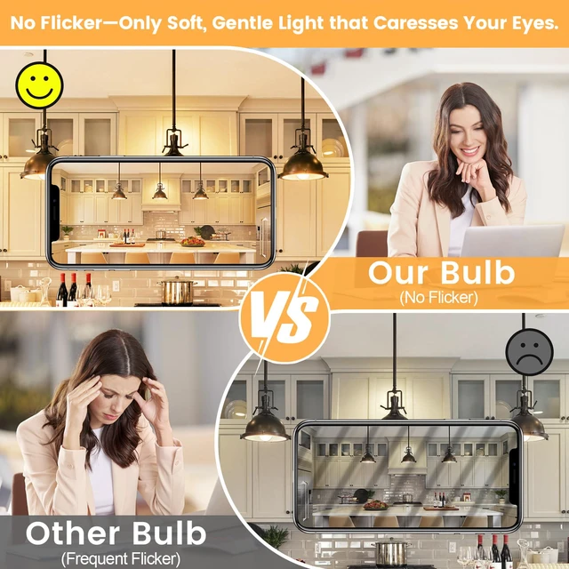 Alt view image 6 of 7 - A19 LED Light Bulbs, 100 Watt Equivalent e26 dimmable led Bulb, Energy Efficient 12W, Soft White 2700K, 1100 Lumens, A19 LED Bulb for Bedroom Living Room Home Office Lamp, 8-Pack