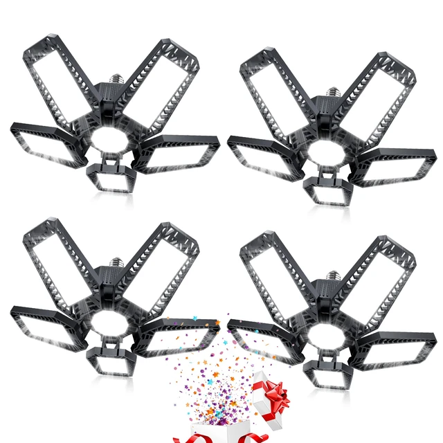 Main image of Garage Lights - 160W 16000LM 6500K Screw in LED Garage Lights 5+1 Deformable Panels for Basement, Workshop, Attic,E26/E27, Black(4)
