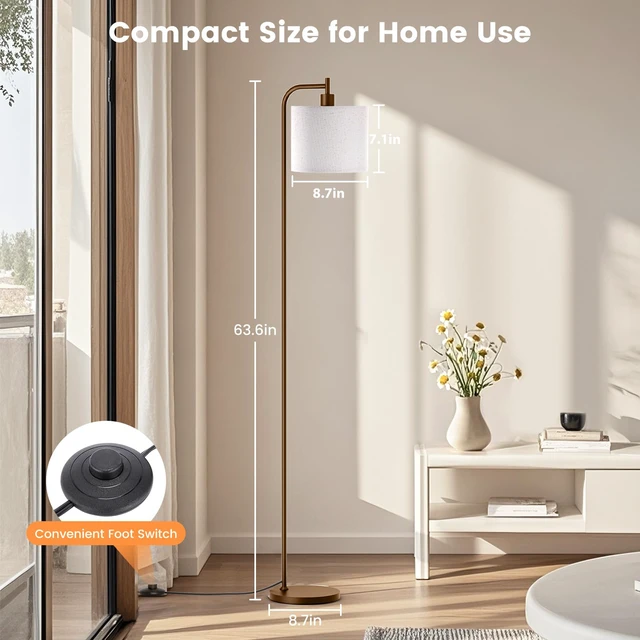 Alt view image 4 of 7 - Floor Lamp for Living Room, Tall Standing Lamp with Linen Shade Dimmable with Remote Control, 3 Color Temperatures, 9W LED Bulb Included, Ideal for Bedroom, Office and Reading Corner