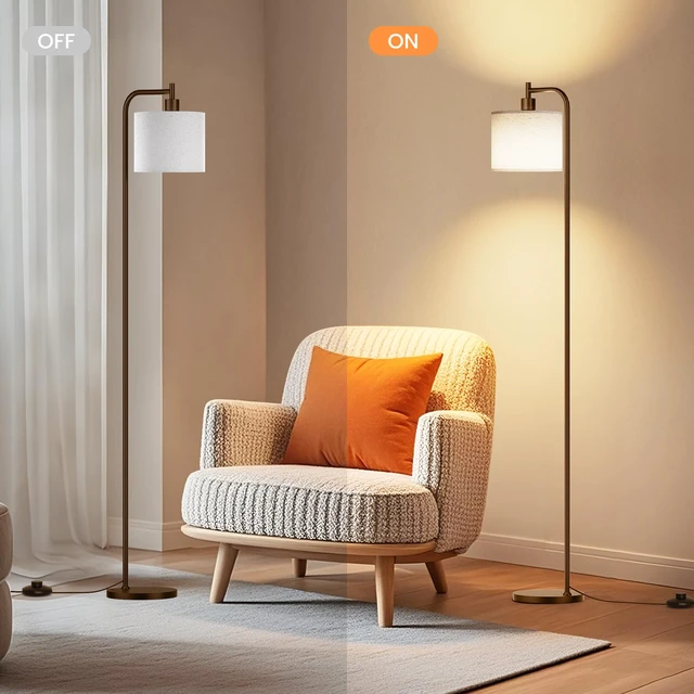 Alt view image 7 of 7 - Floor Lamp for Living Room, Tall Standing Lamp with Linen Shade Dimmable with Remote Control, 3 Color Temperatures, 9W LED Bulb Included, Ideal for Bedroom, Office and Reading Corner