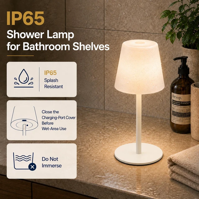 Alt view image 2 of 7 - Shower Lamp Rechargeable Waterproof Lamp, Cordless Table Lamp for Bathroom 4000mAh Battery Operated, IP65 Spa-Like Shower Light, Vanity, Bathtub and Outdoor, 3 Color Modes, Touch Dimming, White