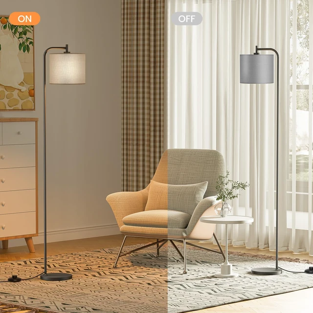 Alt view image 5 of 7 - Floor Lamp for Living Room, Tall Standing Lamp with Linen Shade Dimmable with Remote Control, 3 Color Temperatures, 9W LED Bulb Included, Ideal for Bedroom, Office and Reading Corner