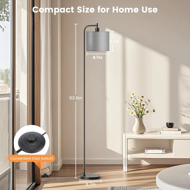 Alt view image 7 of 7 - Floor Lamp for Living Room, Tall Standing Lamp with Linen Shade Dimmable with Remote Control, 3 Color Temperatures, 9W LED Bulb Included, Ideal for Bedroom, Office and Reading Corner
