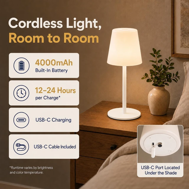 Alt view image 4 of 7 - Shower Lamp Rechargeable Waterproof Lamp, Cordless Table Lamp for Bathroom 4000mAh Battery Operated, IP65 Spa-Like Shower Light, Vanity, Bathtub and Outdoor, 3 Color Modes, Touch Dimming, White