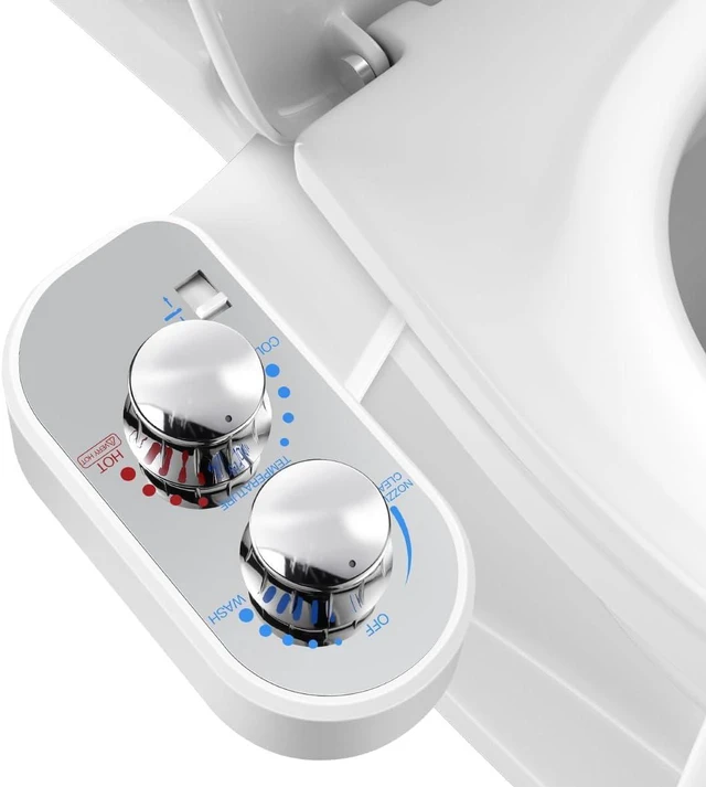 Main image of Upgraded Hot Cold Bidet Attachment for Toilet - Chrome Non-Electric Warm Water Bidet Toilet Attachment, Adjustable Water Pressure, Self-Clean Retractable Nozzle, Front & Rear Wash