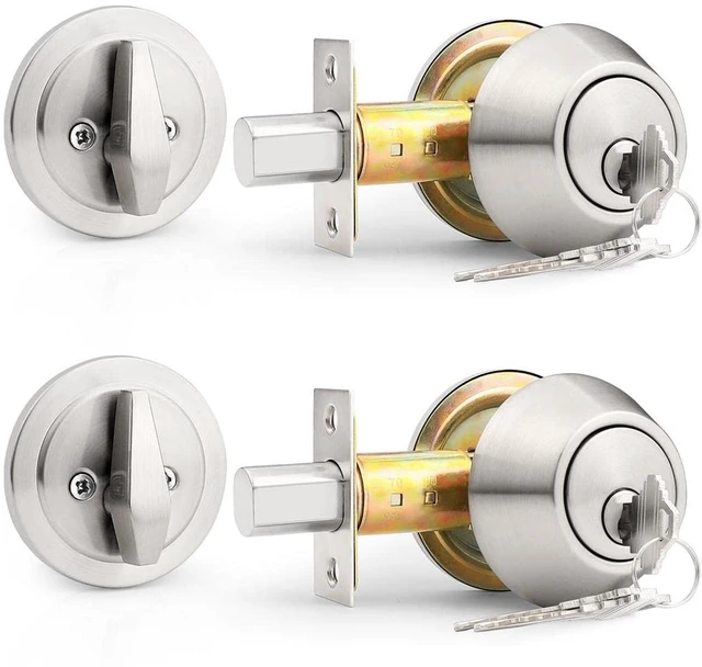 Main image of (2 Pack) Keyed Alike Single Cylinder Deadbolts Brushed Nickel (Combo Packs), Keyway Keys Handleset, 3 Keys Anti-Theft Interior& Exterior Door Hardware (for Entrance Lock and Front Gate)