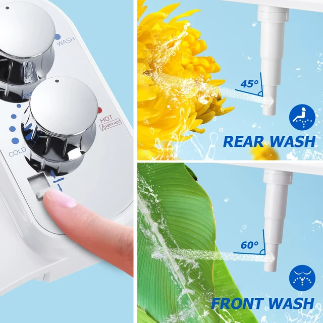 Alt view image 7 of 7 - Upgraded Hot Cold Bidet Attachment for Toilet - Chrome Non-Electric Warm Water Bidet Toilet Attachment, Adjustable Water Pressure, Self-Clean Retractable Nozzle, Front & Rear Wash