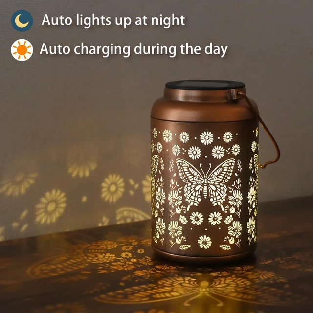 Alt view image 2 of 7 - Birthday Gifts for Women Men - 2 Pack Butterfly Solar Lanterns Outdoor Waterproof, Mothers Day Gifts for Mom Grandma, Butterflies Solar Lights Garden Decor, Outdoor Decor for Patio, Yard