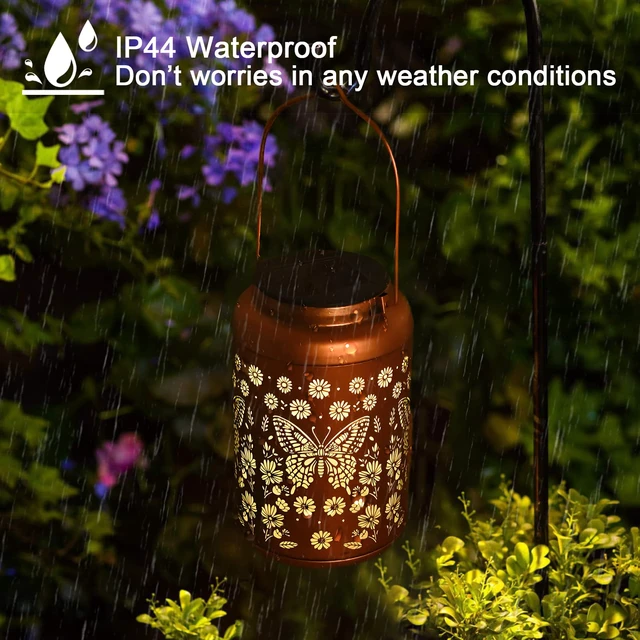 Alt view image 6 of 7 - Birthday Gifts for Women Men - 2 Pack Butterfly Solar Lanterns Outdoor Waterproof, Mothers Day Gifts for Mom Grandma, Butterflies Solar Lights Garden Decor, Outdoor Decor for Patio, Yard