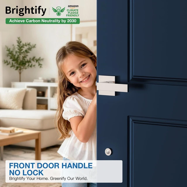 Alt view image 4 of 7 - Satin Nickel Front Door Handle No Lock for Home Entry Door Zinc Alloy, Reversible Exterior Door Handle for Left & Right Handed Door, Lower Half Grip, 35MM-45MM Door Thickness