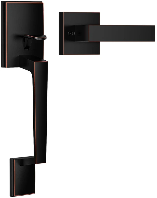 Main image of Oil Rubbed Bronze Front Door Handle No Lock with Modern Lever Exteior Door Handle for Every Deadbolt, Long-lasting Performance, Reversible for Left & Right Door, Lower Half Grip