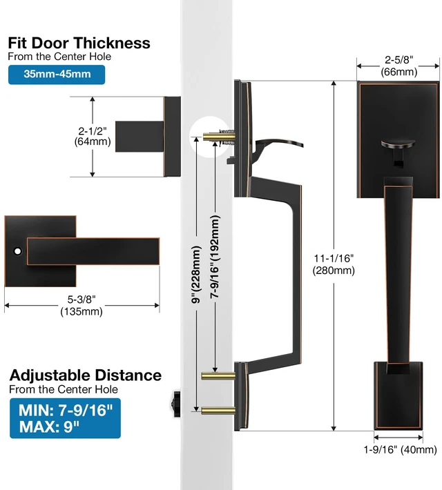 Alt view image 2 of 7 - Oil Rubbed Bronze Front Door Handle No Lock with Modern Lever Exteior Door Handle for Every Deadbolt, Long-lasting Performance, Reversible for Left & Right Door, Lower Half Grip