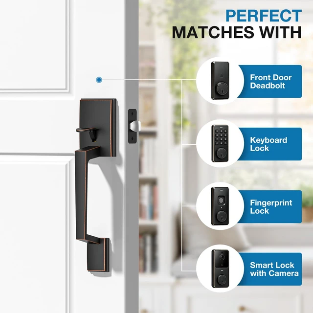 Alt view image 5 of 7 - Oil Rubbed Bronze Front Door Handle No Lock with Modern Lever Exteior Door Handle for Every Deadbolt, Long-lasting Performance, Reversible for Left & Right Door, Lower Half Grip