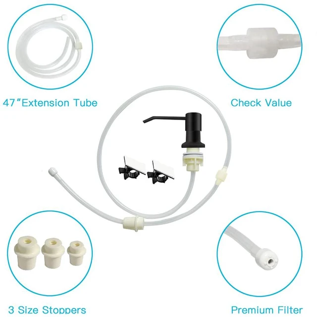 Alt view image 4 of 7 - Dish Soap Dispenser for Kitchen Sink, Countertop Sink Soap Dispenser Water Pump with 47 No-Spill Extension Tube Kit Design for Kitchen Bathroom, Easy to Press, No More Refills Black
