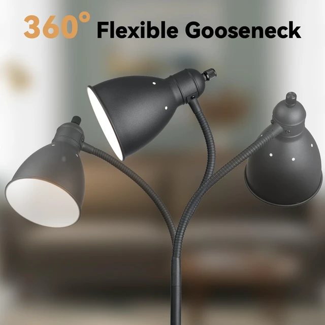 Alt view image 2 of 7 - Floor Lamp, Industrial Floor Lamps for Living Rooms & Bedrooms - Rustic Farmhouse Reading Lamp Standing, Adjustable Metal Heads Indoor Task Lighting for Living Room Office Home Décor (All Duck Black)