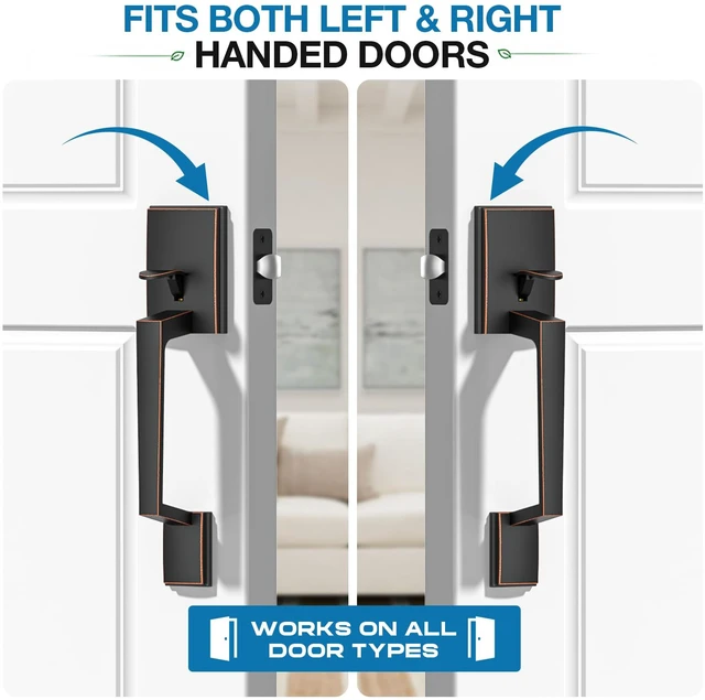 Alt view image 6 of 7 - Oil Rubbed Bronze Front Door Handle No Lock with Modern Lever Exteior Door Handle for Every Deadbolt, Long-lasting Performance, Reversible for Left & Right Door, Lower Half Grip