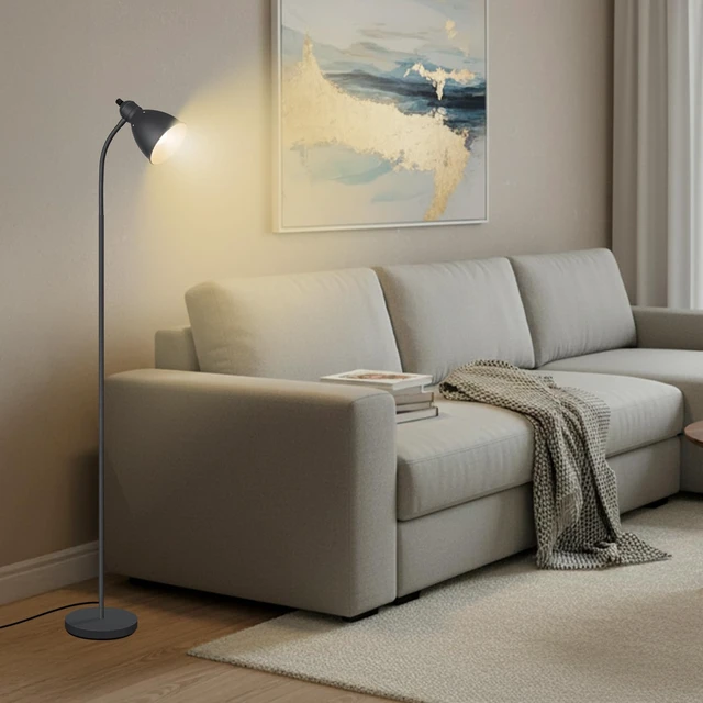 Alt view image 4 of 7 - Floor Lamp, Industrial Floor Lamps for Living Rooms & Bedrooms - Rustic Farmhouse Reading Lamp Standing, Adjustable Metal Heads Indoor Task Lighting for Living Room Office Home Décor (All Duck Black)