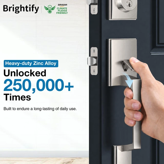 Alt view image 2 of 7 - Satin Nickel Front Door Handle and Deadbolt Set for Entry Door Zinc Alloy, Front Door Lock Set, Exterior Door Handle Set, Reversible for Right & Left, Fits 35-45MM Door Thickness