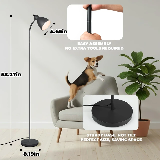 Alt view image 6 of 7 - Floor Lamp, Industrial Floor Lamps for Living Rooms & Bedrooms - Rustic Farmhouse Reading Lamp Standing, Adjustable Metal Heads Indoor Task Lighting for Living Room Office Home Décor (All Duck Black)