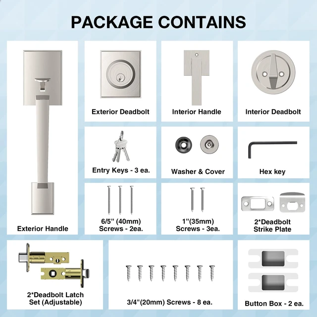Alt view image 7 of 7 - Satin Nickel Front Door Handle and Deadbolt Set for Entry Door Zinc Alloy, Front Door Lock Set, Exterior Door Handle Set, Reversible for Right & Left, Fits 35-45MM Door Thickness